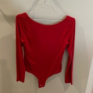 I CREW red scoop neck front and lower in back bodysuit, size m